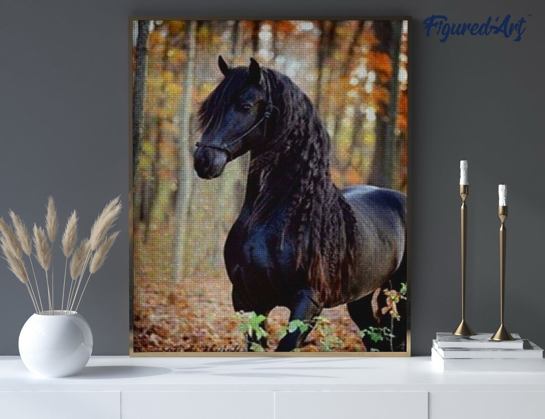 Diamond Painting 40x50 gerollte Leinwand Figured’Art Schwarzes Pferd - Kidis Art