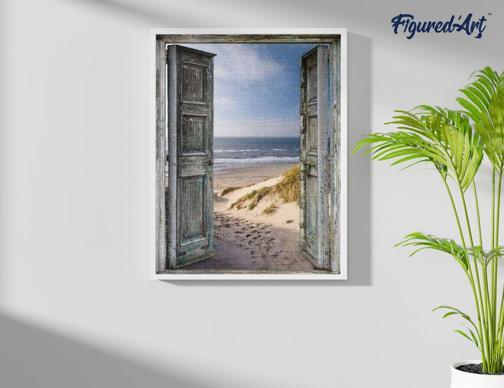 Diamond Painting 40x50 auf Keilrahmen gespannt Figured’Art Tor zum Strand - Kidis Art