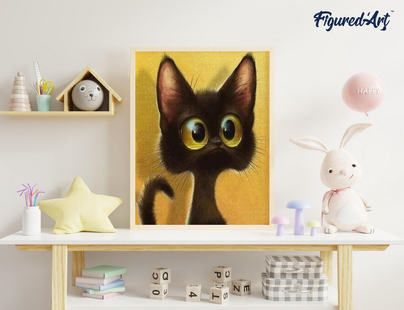 Diamond Painting 40x50 auf Keilrahmen gespannt Figured’Art Überraschte Katze - Kidis Art