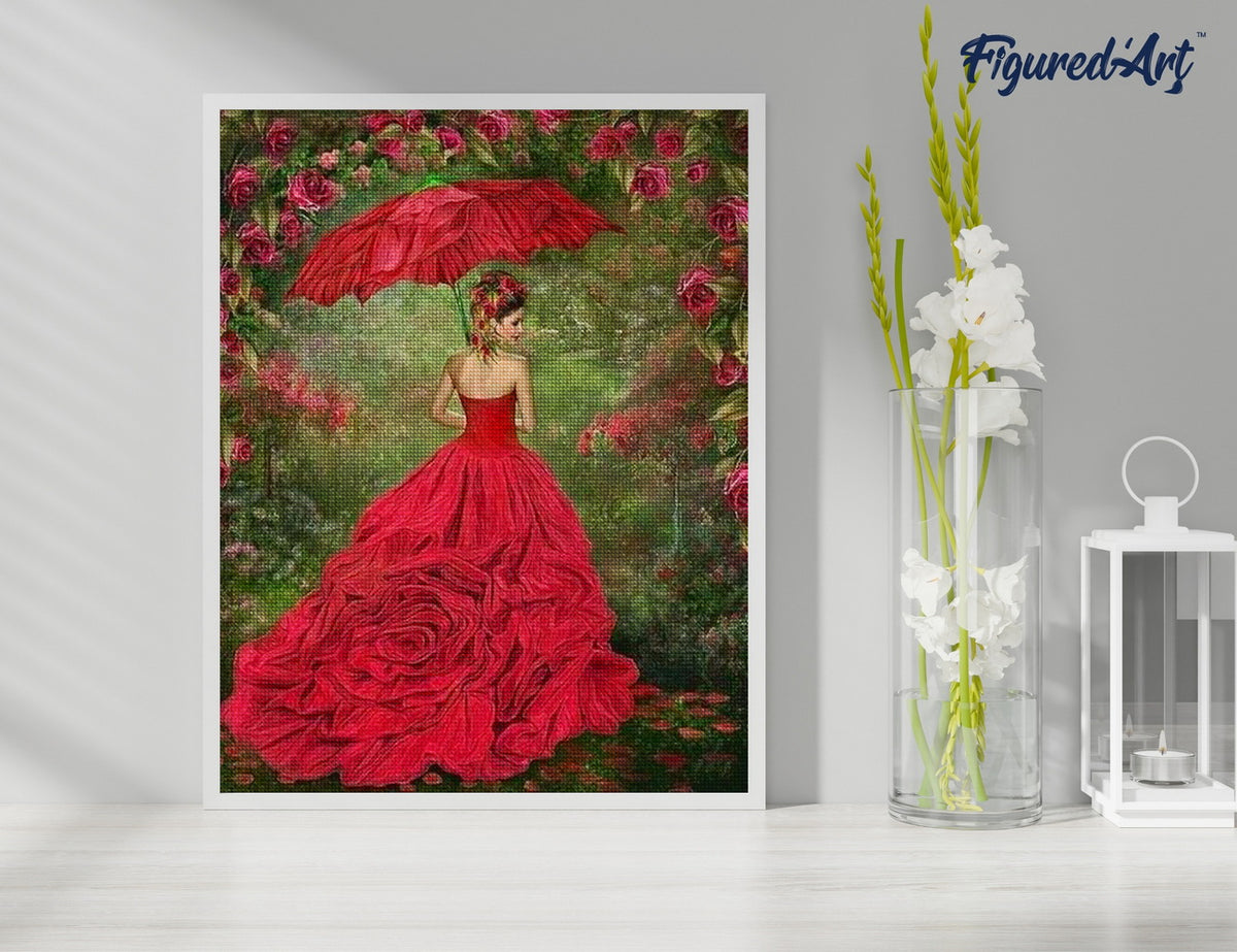 Diamond Painting 40x50 gerollte Leinwand Figured’Art Frau im roten Kleid - Kidis Art