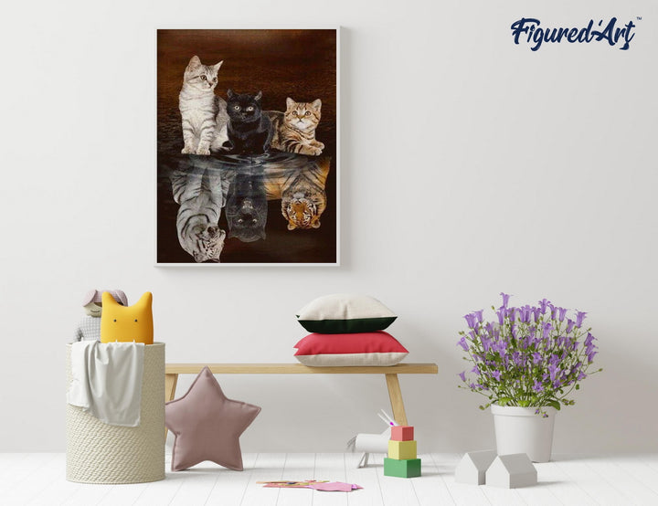 Diamond Painting 40x50 gerollte Leinwand Figured’Art Kätzchen Spiegelung - Kidis Art