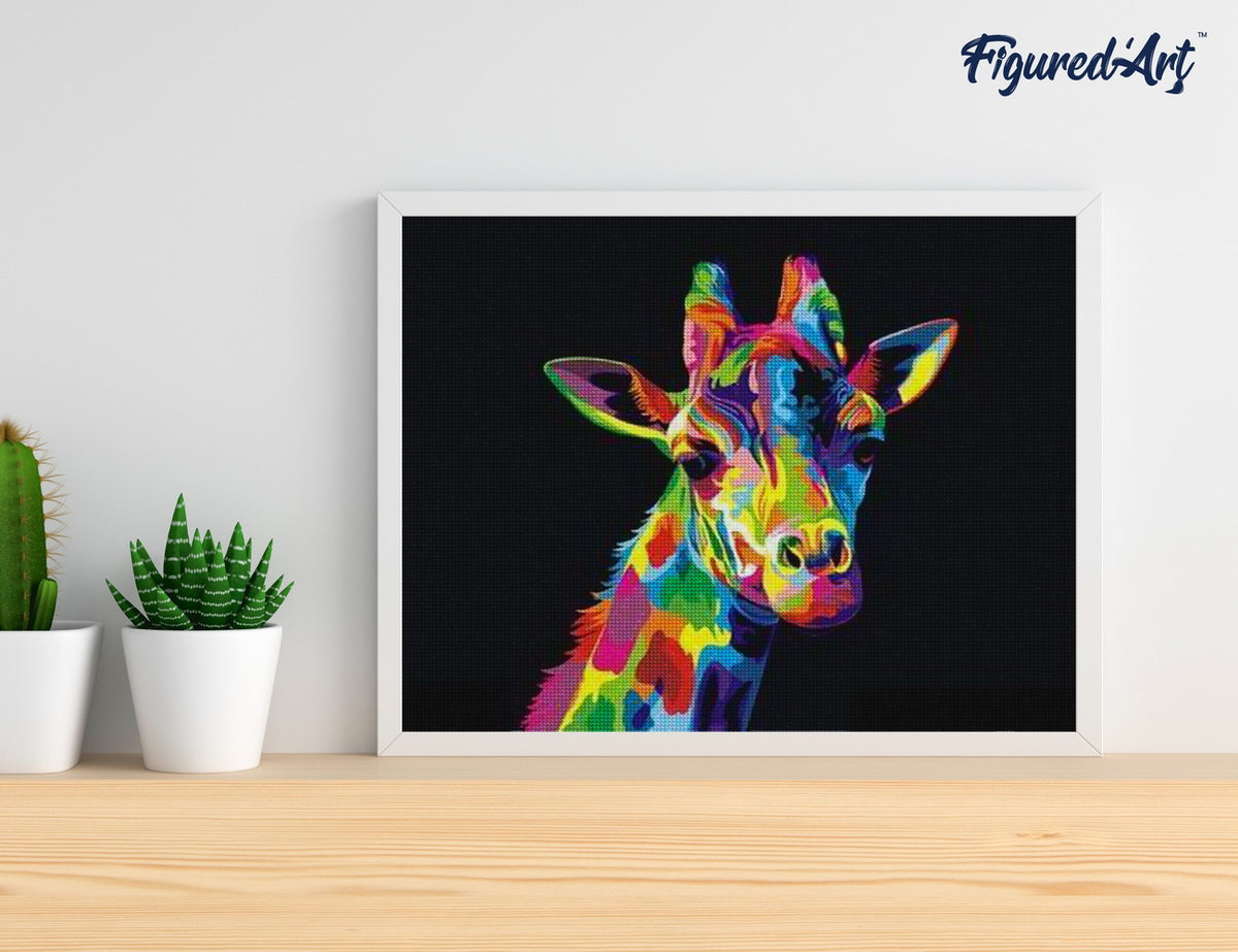 Diamond Painting 40x50 gerollte Leinwand Figured’Art Pop Art Giraffe - Kidis Art