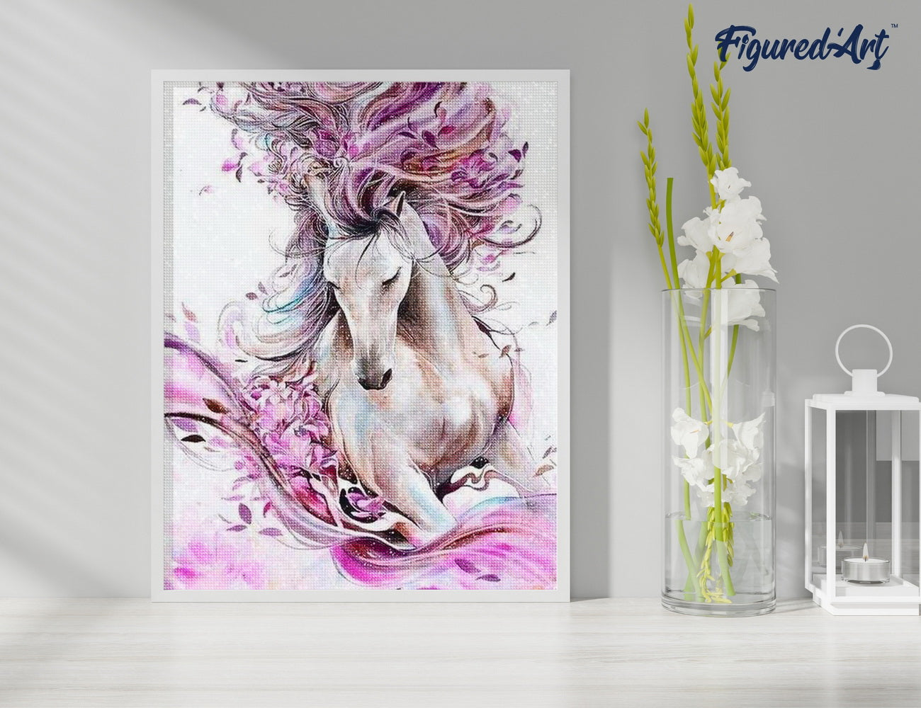 Diamond Painting 40x50 gerollte Leinwand Figured’Art Rosarotes Pferd - Kidis Art