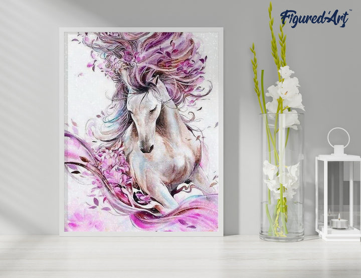 Diamond Painting 40x50 gerollte Leinwand Figured’Art Rosarotes Pferd - Kidis Art