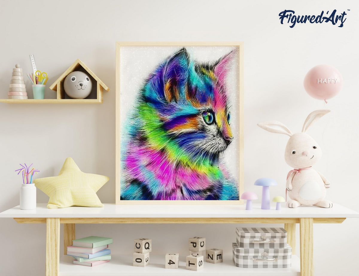 Diamond Painting 40x50 gerollte Leinwand Figured’Art Bunte Kätzchen - Kidis Art