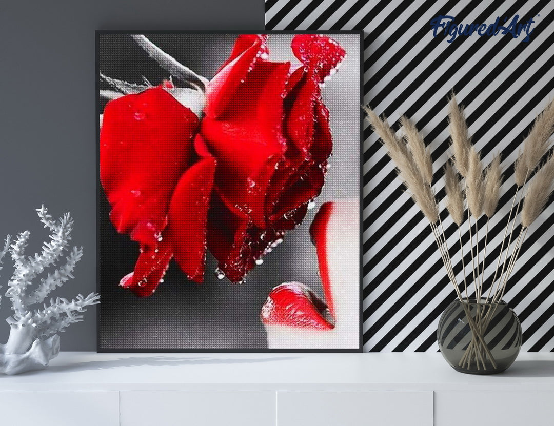 Diamond Painting 40x50 gerollte Leinwand Figured’Art Rote Rose und Lippen - Kidis Art