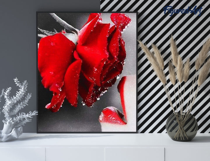 Diamond Painting 40x50 gerollte Leinwand Figured’Art Rote Rose und Lippen - Kidis Art