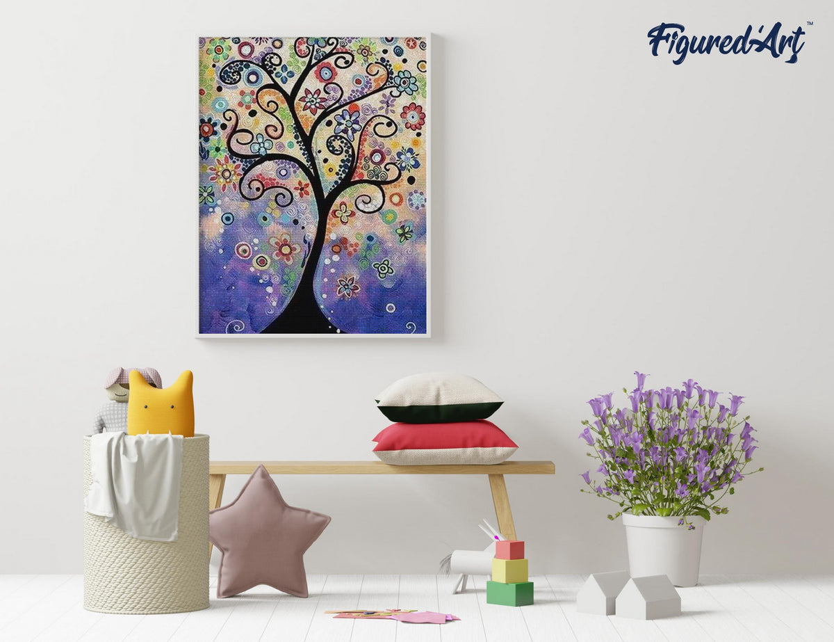 Diamond Painting 40x50 gerollte Leinwand Figured’Art Baum Glasmalerei - Kidis Art
