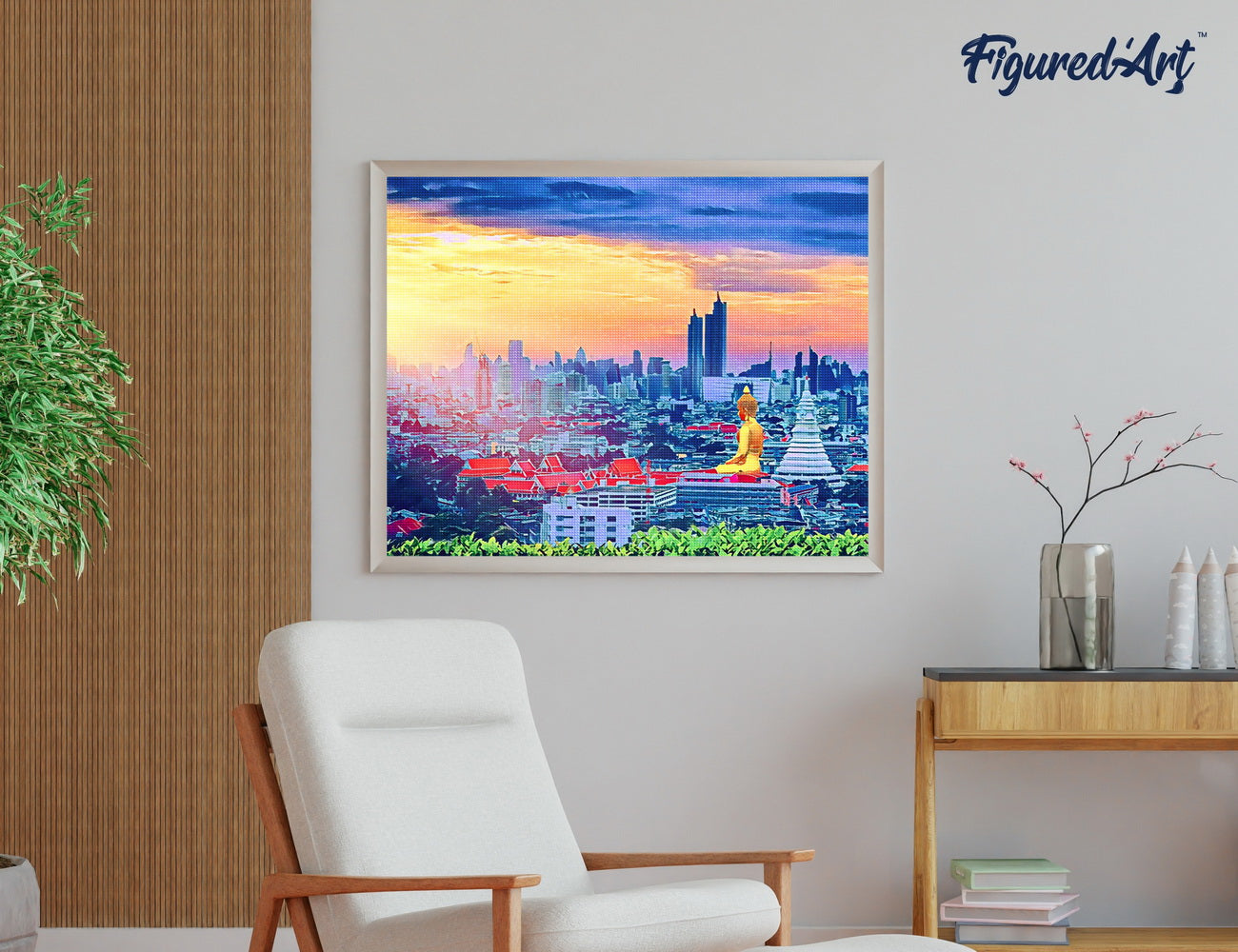 Diamond Painting 40x50 auf Keilrahmen gespannt Figured’Art Buddha Bangkok - Kidis Art