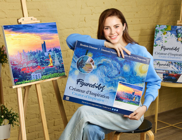 Diamond Painting 40x50 auf Keilrahmen gespannt Figured’Art Buddha Bangkok - Kidis Art