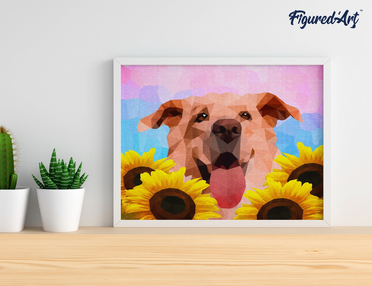 Diamond Painting 40x50 auf Keilrahmen gespannt Figured’Art Hund Polygon Art - Kidis Art