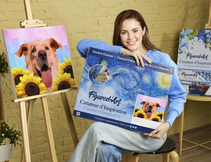 Diamond Painting 40x50 auf Keilrahmen gespannt Figured’Art Hund Polygon Art - Kidis Art