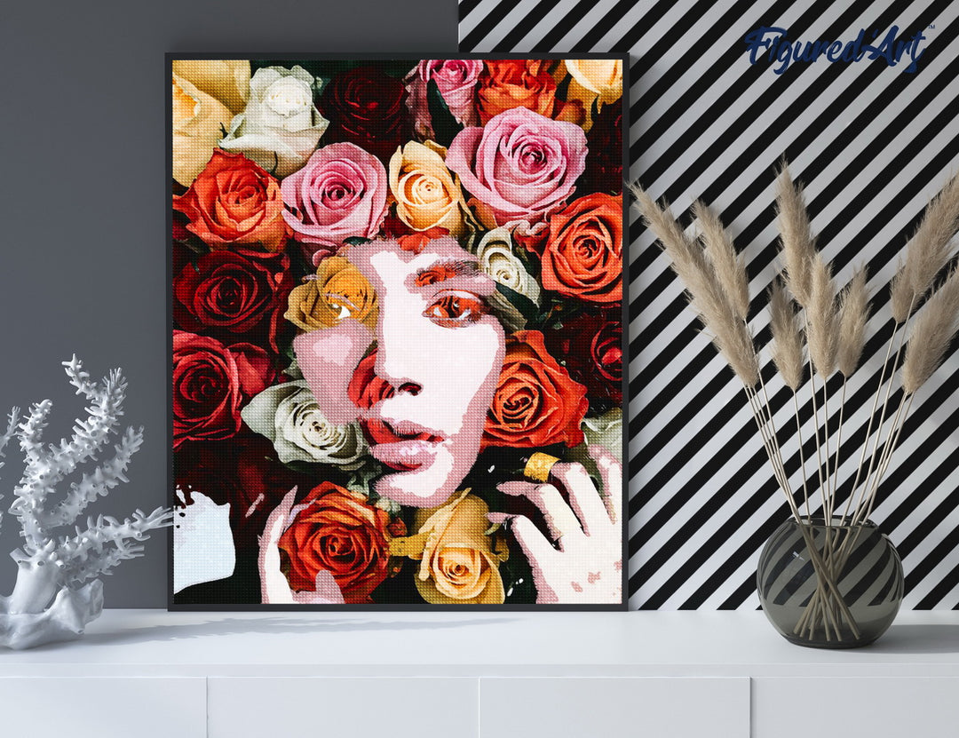 Diamond Painting 40x50 gerollte Leinwand Figured’Art Rosengesicht - Kidis Art