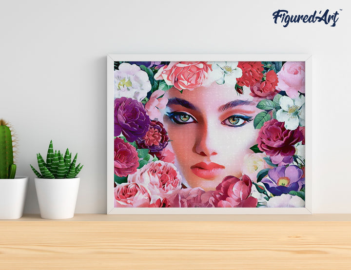 Diamond Painting 40x50 gerollte Leinwand Figured’Art Gesicht und Blumen - Kidis Art