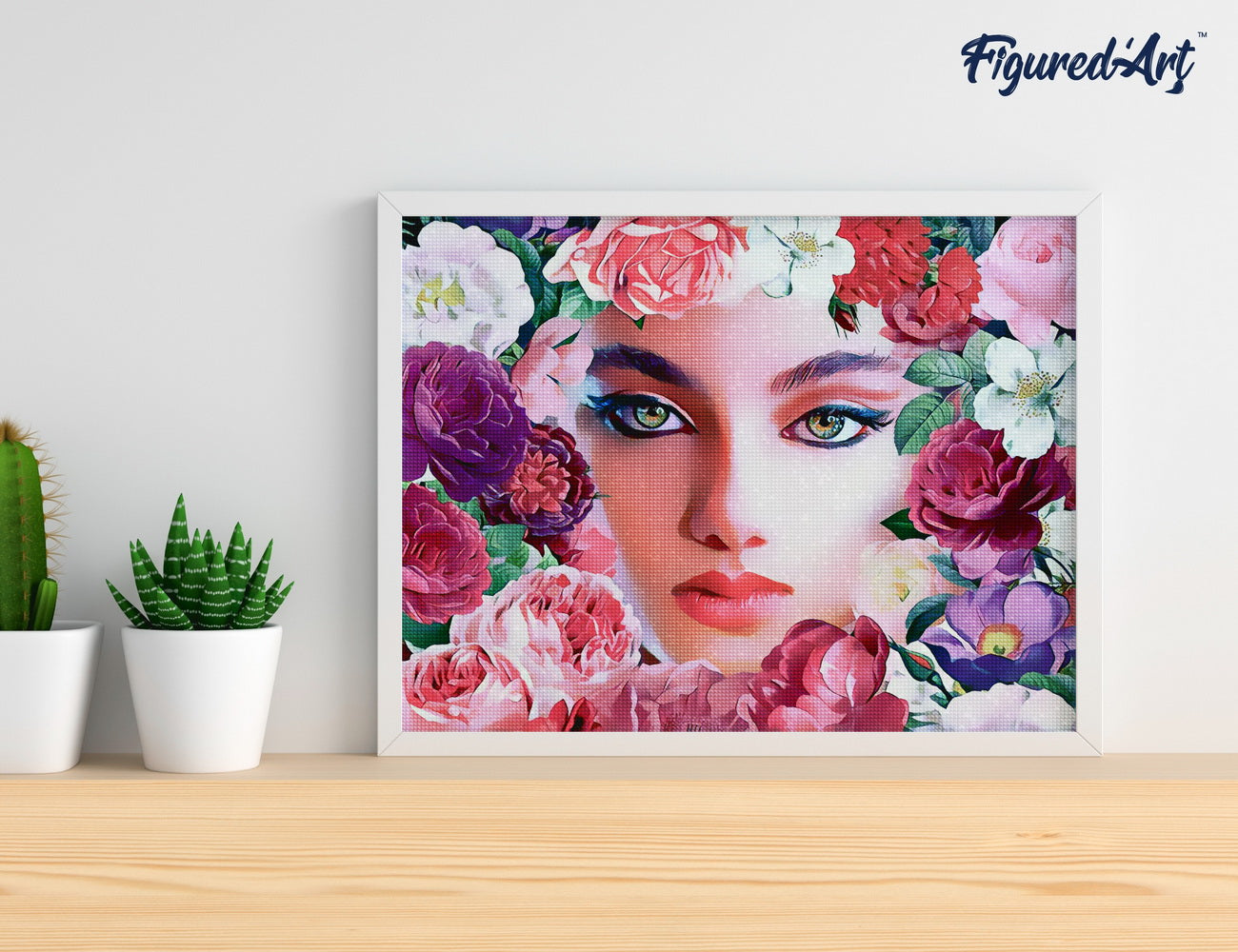Diamond Painting 40x50 auf Keilrahmen gespannt Figured’Art Gesicht und Blumen - Kidis Art
