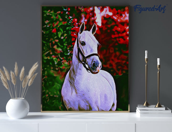 Diamond Painting 40x50 auf Keilrahmen gespannt Figured’Art Weisses Pferd - Kidis Art