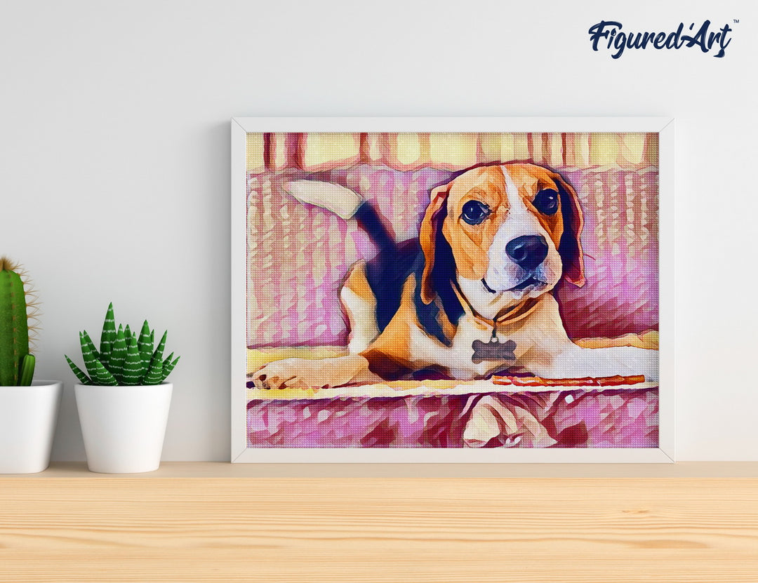 Diamond Painting 40x50 auf Keilrahmen gespannt Figured’Art Herziger Beagle - Kidis Art