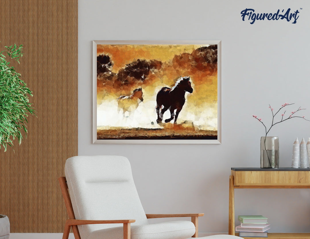 Diamond Painting 40x50 auf Keilrahmen gespannt Figured’Art Wilde Pferde - Kidis Art