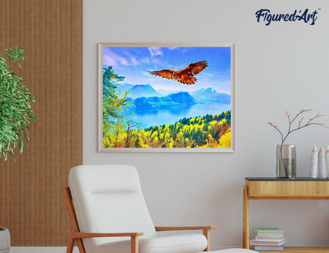 Diamond Painting 40x50 auf Keilrahmen gespannt Figured’Art Adler und schweizer Landschaft - Kidis Art