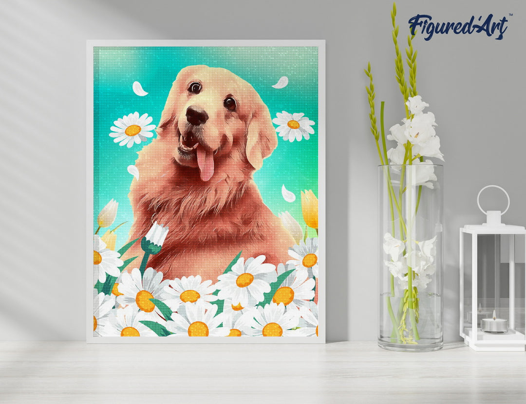 Diamond Painting 40x50 gerollte Leinwand Figured’Art Golden Retriever - Kidis Art