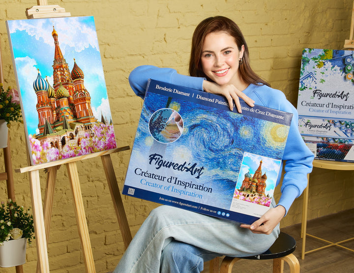 Diamond Painting 40x50 auf Keilrahmen gespannt Figured’Art Basilius-Kathedrale - Kidis Art