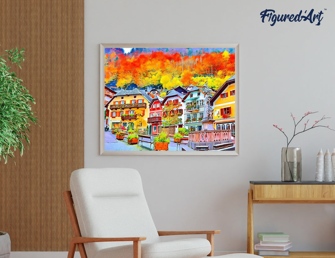 Diamond Painting 40x50 gerollte Leinwand Figured’Art Buntes schweizer Dorf - Kidis Art