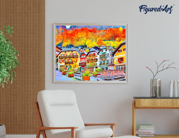 Diamond Painting 40x50 gerollte Leinwand Figured’Art Buntes schweizer Dorf - Kidis Art