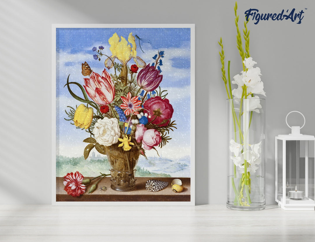 Diamond Painting 40x50 auf Keilrahmen gespannt Figured’Art Blumenstrauss – Ambrosius Bosschaert – 40 x 50 cm auf Keilrahmen gespannt - Kidis Art