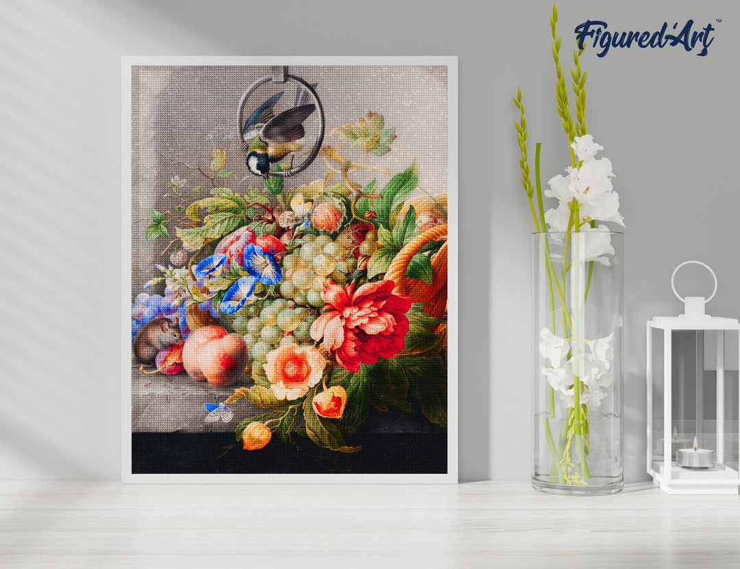 Diamond Painting 40x50 gerollte Leinwand Figured’Art Blumen und Obst – Herman Henstenburgh - Kidis Art