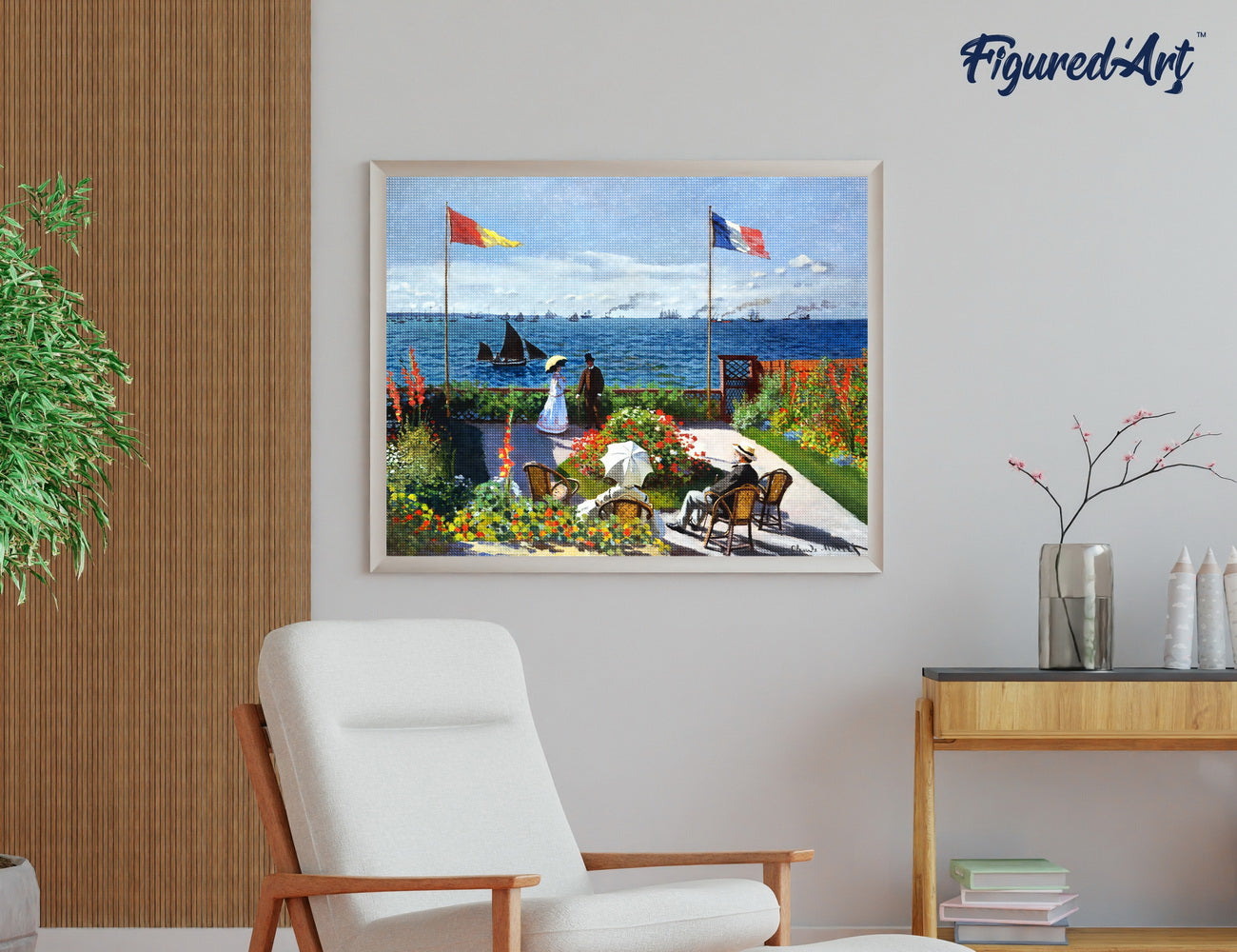 Diamond Painting 40x50 auf Keilrahmen gespannt Figured’Art Die Terrasse am Sainte Adresse – Monet – 40 x 50 cm auf Keilrahmen gespannt - Kidis Art