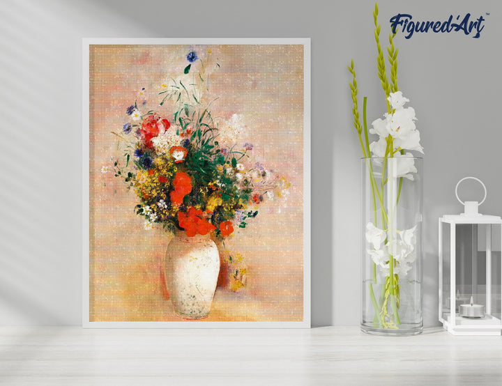 Diamond Painting 40x50 gerollte Leinwand Figured’Art Vase mit Blumen – Odilon Redon - Kidis Art
