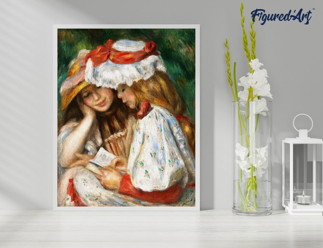 Diamond Painting 40x50 auf Keilrahmen gespannt Figured’Art Zwei Lesende Mädchen – Renoir – 40 x 50 cm auf Keilrahmen gespannt - Kidis Art