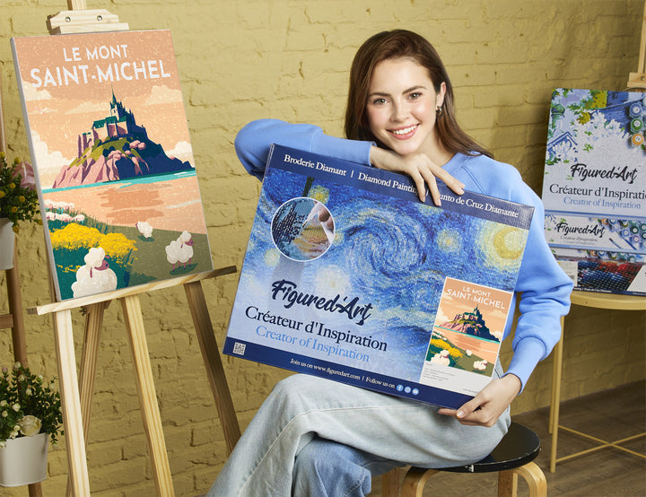 Diamond Painting 40x50 auf Keilrahmen gespannt Figured’Art Poster Mont Saint-Michel - Kidis Art