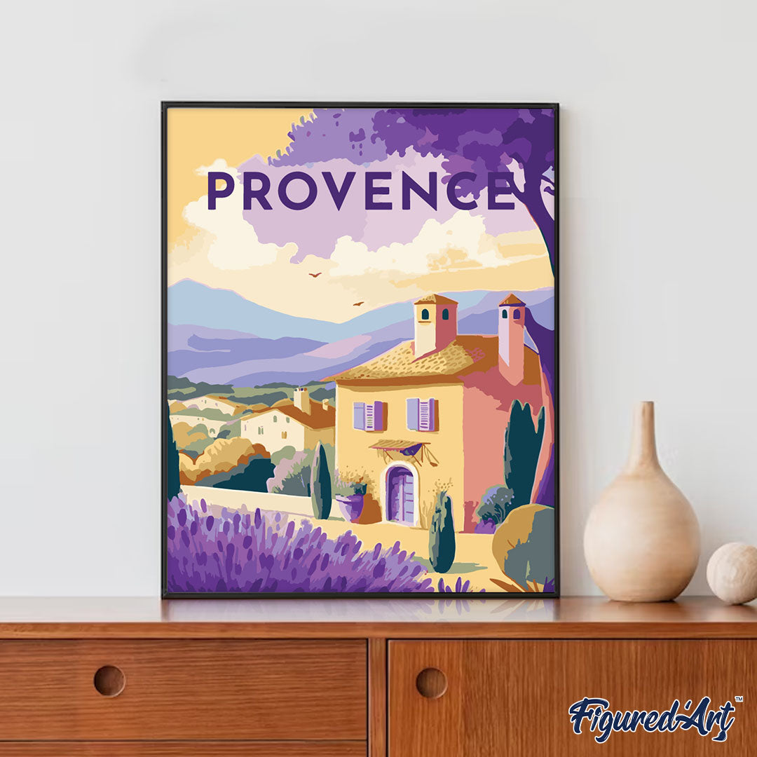 Diamond Painting 40x50 gerollte Leinwand Figured’Art Reiseplakat Provence - Kidis Art