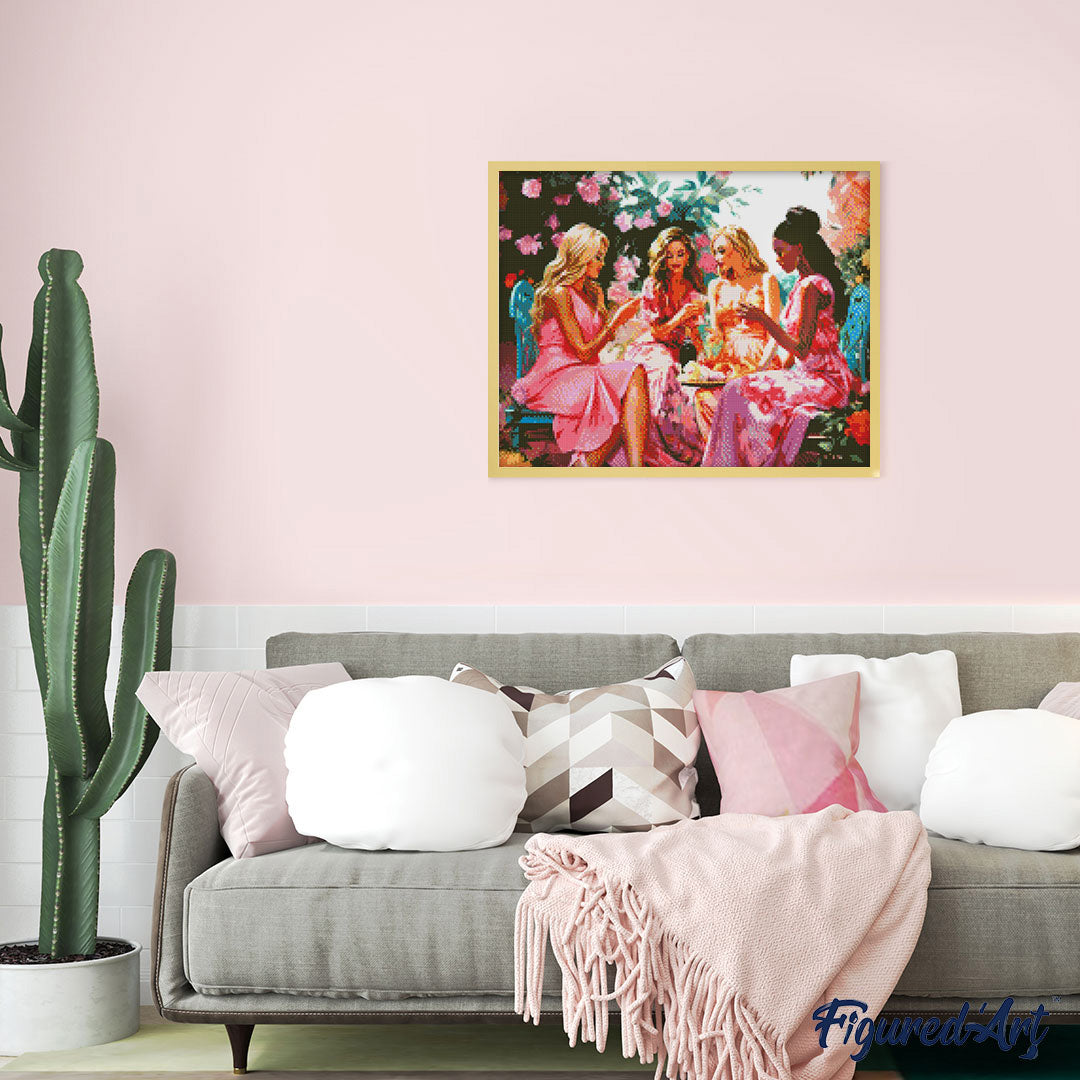 Diamond Painting 40x50 gerollte Leinwand Figured’Art Toast der Divas im Garten - Kidis Art