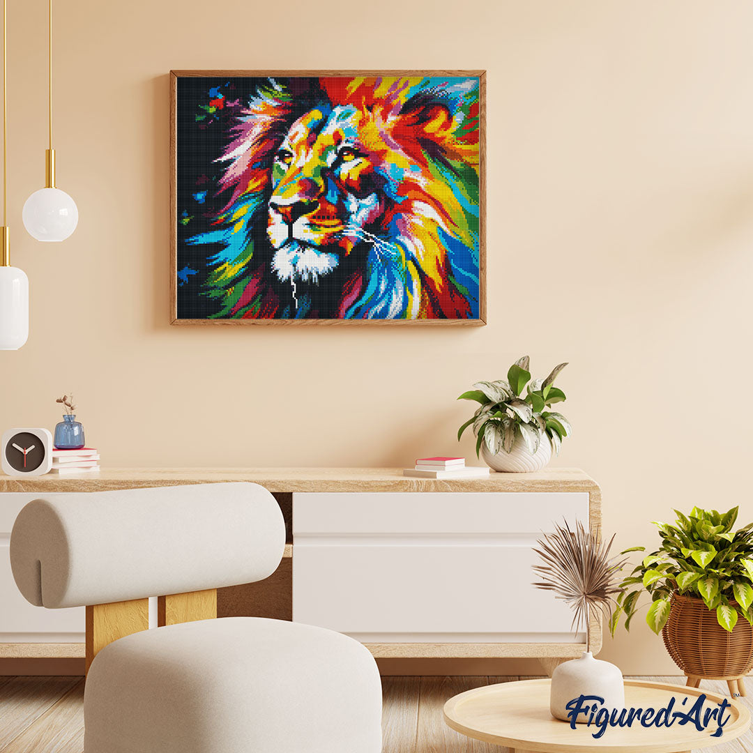 Diamond Painting 40x50 gerollte Leinwand Figured’Art Löwe Farbenfroh Abstrakt - Kidis Art