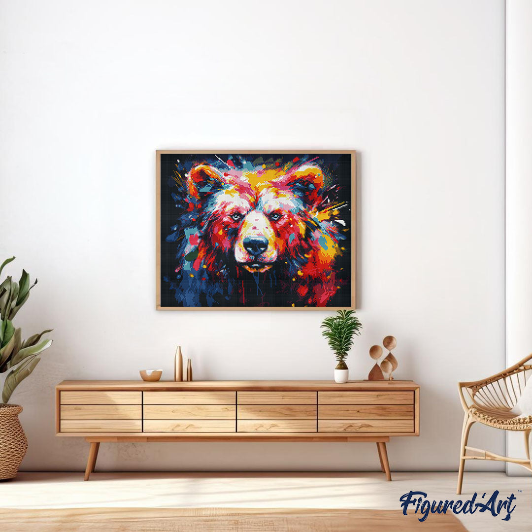 Diamond Painting 40x50 gerollte Leinwand Figured’Art Bär Farbenfroh Abstrakt - Kidis Art