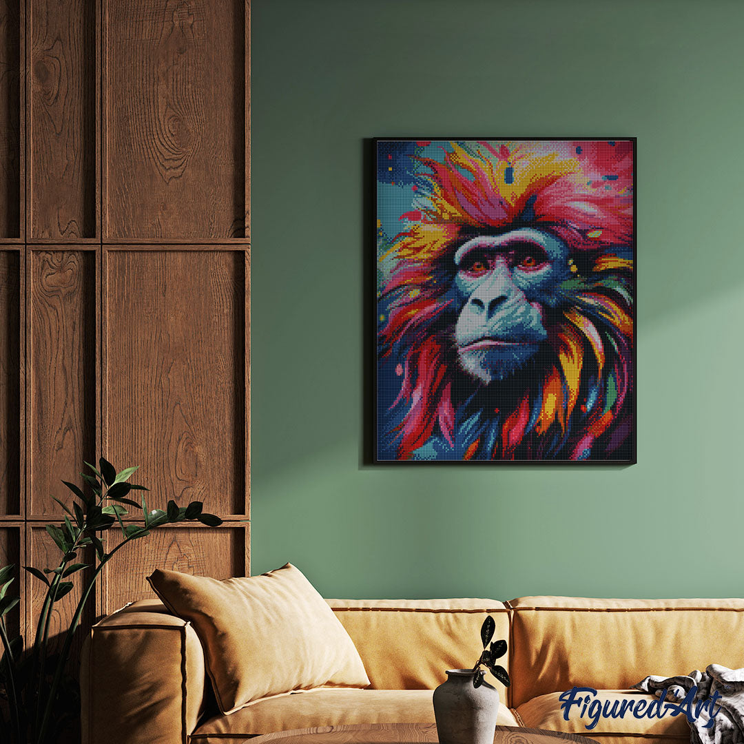 Diamond Painting 40x50 gerollte Leinwand Figured’Art Pavian Farbenfroh Abstrakt - Kidis Art