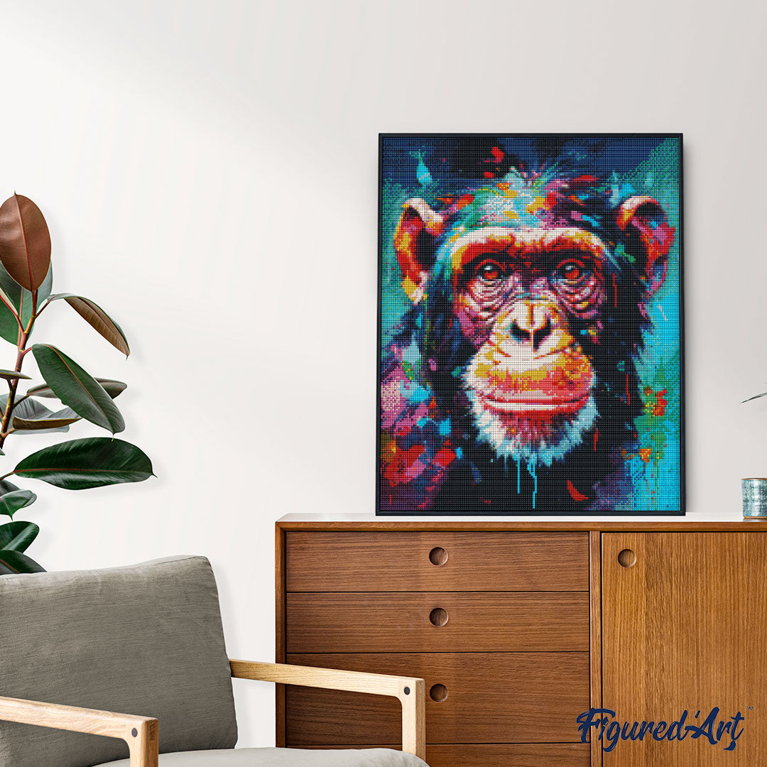 Diamond Painting 40x50 gerollte Leinwand Figured’Art Schimpanse Farbenfroh Abstrakt - Kidis Art
