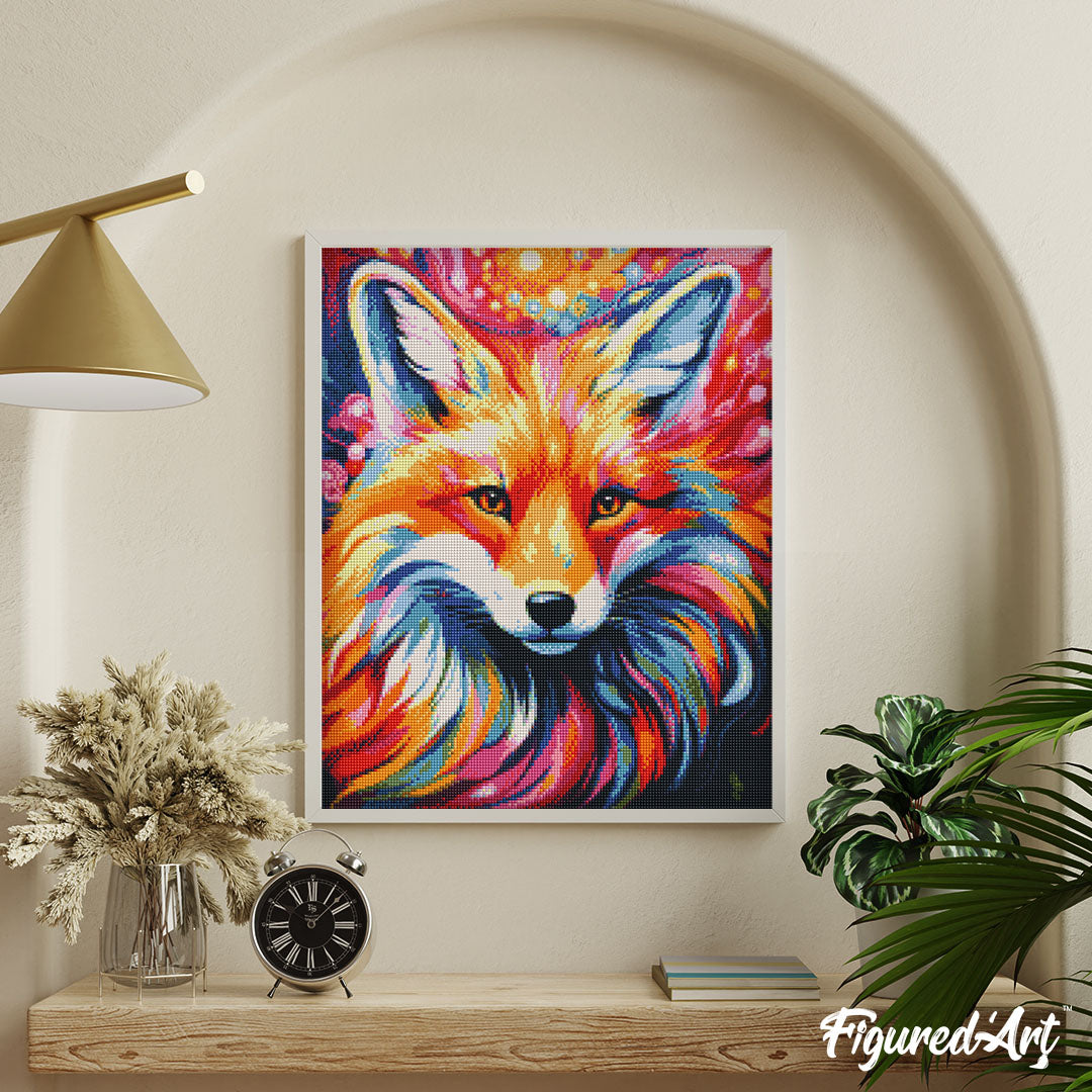 Diamond Painting 40x50 gerollte Leinwand Figured’Art Fuchs Farbenfroh Abstrakt - Kidis Art