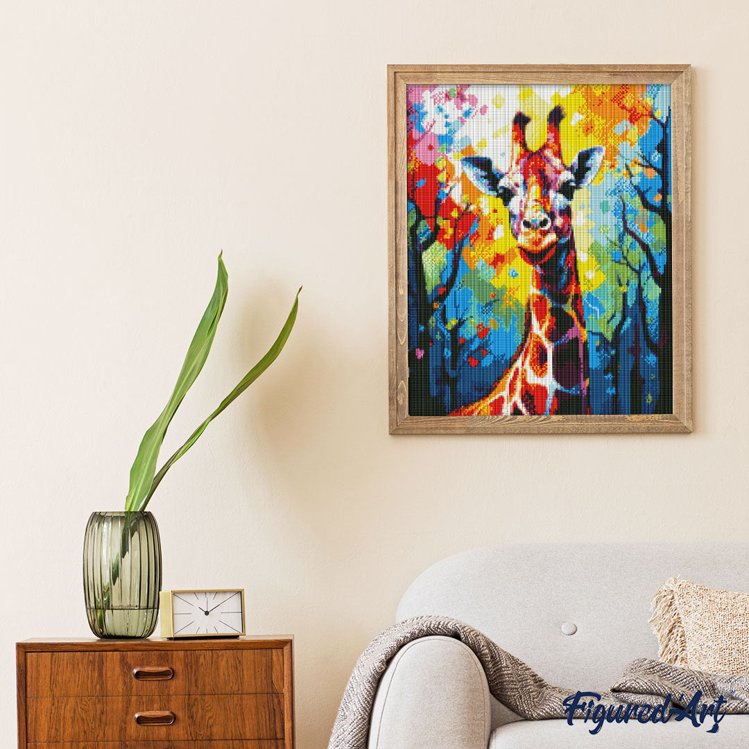 Diamond Painting 40x50 auf Keilrahmen gespannt Figured’Art Giraffe Farbenfroh Abstrakt - Kidis Art