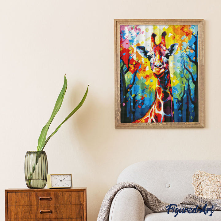 Diamond Painting 40x50 gerollte Leinwand Figured’Art Giraffe Farbenfroh Abstrakt - Kidis Art