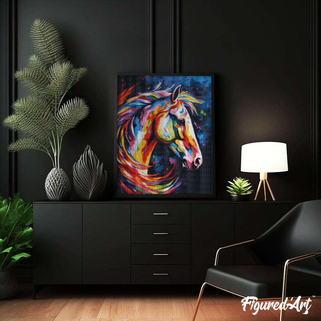 Diamond Painting 40x50 gerollte Leinwand Figured’Art Pferd Farbenfroh Abstrakt - Kidis Art