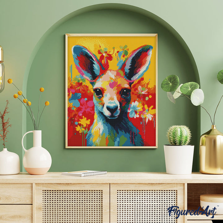 Diamond Painting 40x50 gerollte Leinwand Figured’Art Känguru Farbenfroh Abstrakt - Kidis Art