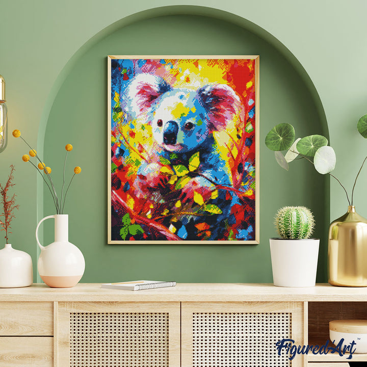 Diamond Painting 40x50 auf Keilrahmen gespannt Figured’Art Koala Farbenfroh Abstrakt - Kidis Art
