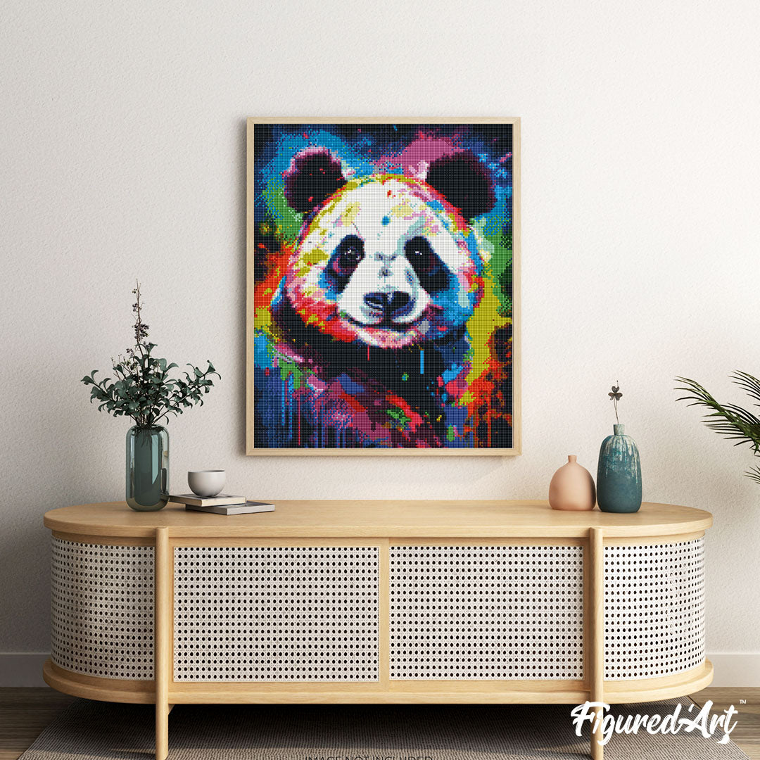 Diamond Painting 40x50 gerollte Leinwand Figured’Art Panda Farbenfroh Abstrakt - Kidis Art