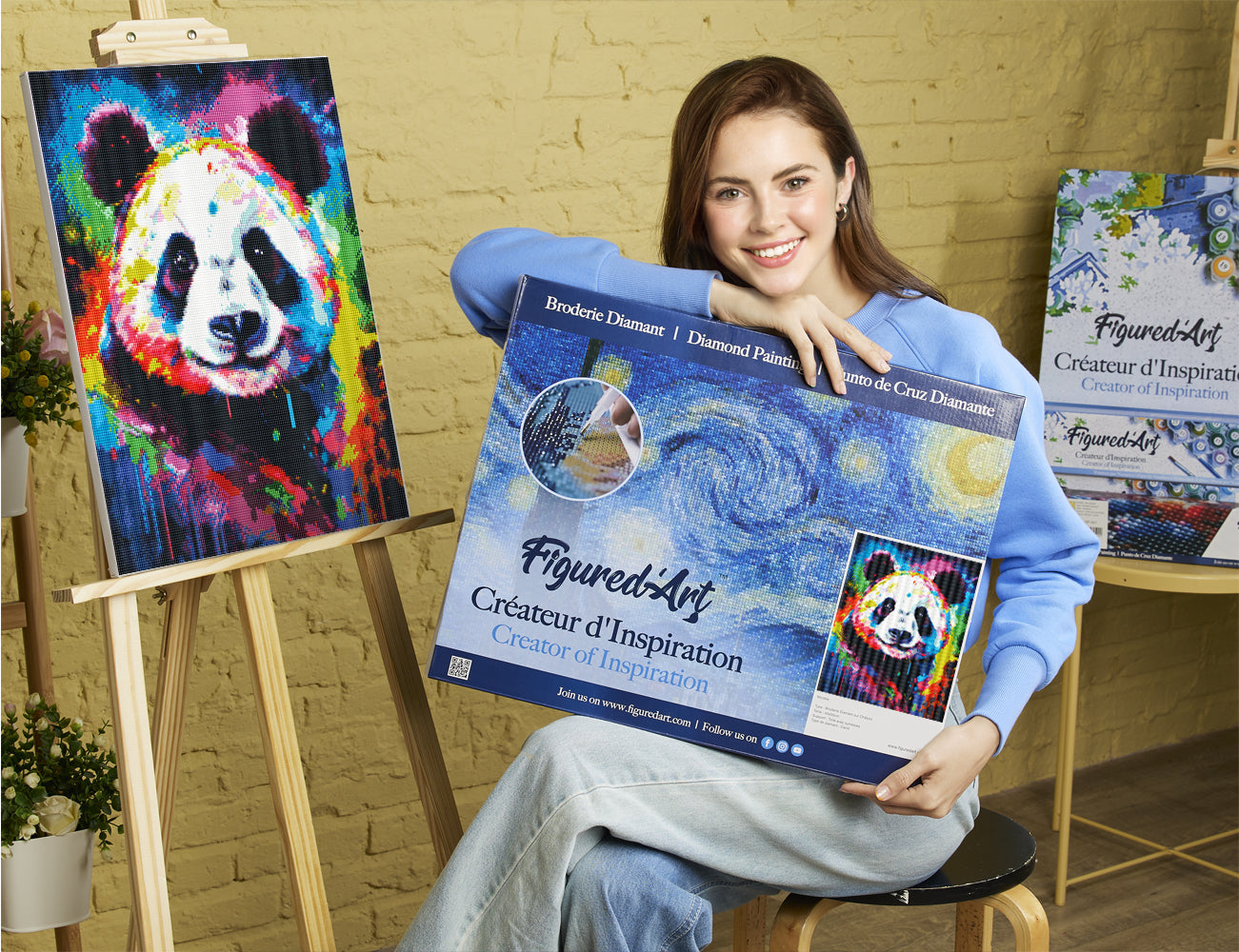 Diamond Painting 40x50 auf Keilrahmen gespannt Figured’Art Panda Farbenfroh Abstrakt - Kidis Art