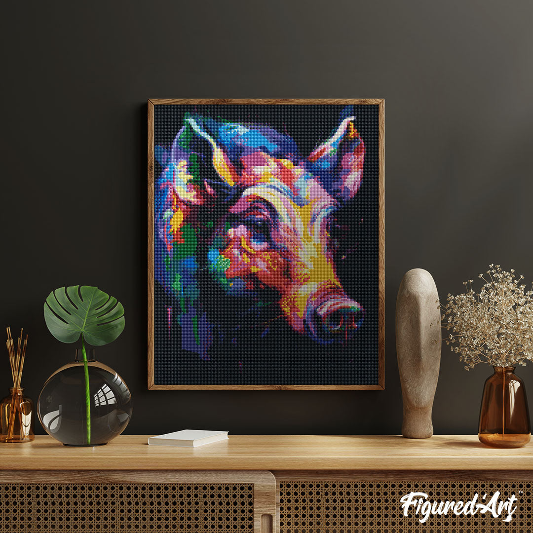 Diamond Painting 40x50 gerollte Leinwand Figured’Art Wildschwein Farbenfroh Abstrakt - Kidis Art