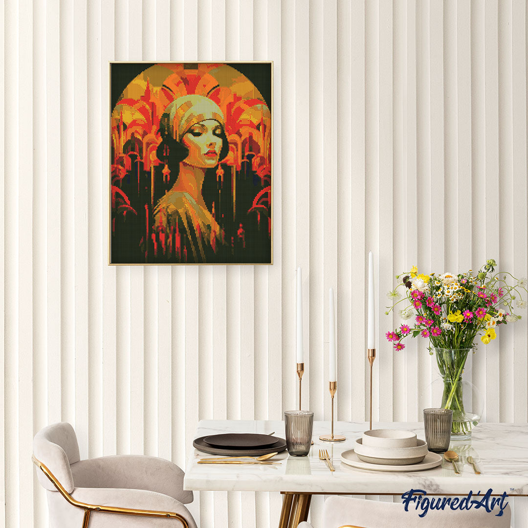 Diamond Painting 40x50 auf Keilrahmen gespannt Figured’Art Art-Deco-Frau - Kidis Art
