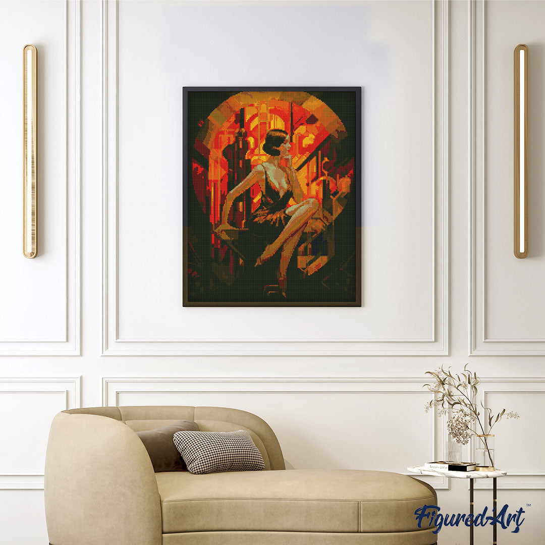 Diamond Painting 40x50 gerollte Leinwand Figured’Art Sitzende Frau im Art-Déco-Stil - Kidis Art